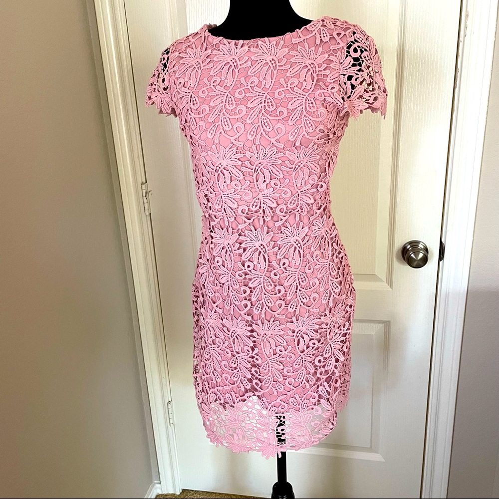 Blush/light pink lace dress with lace cap sleeves size Medium